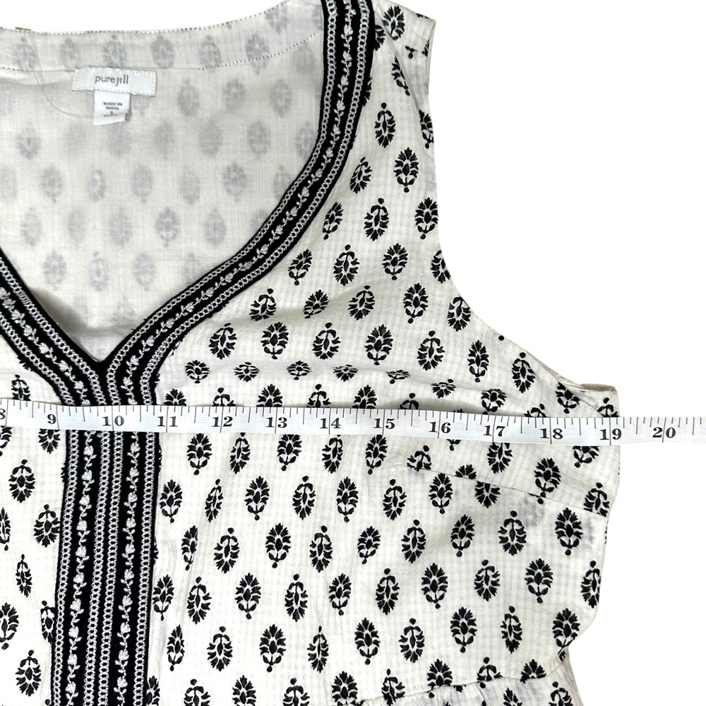 Pure Jill Sleeveless Printed Midi Dress‎ Small Relaxed Flowy Boho Black White - Picture 13 of 13